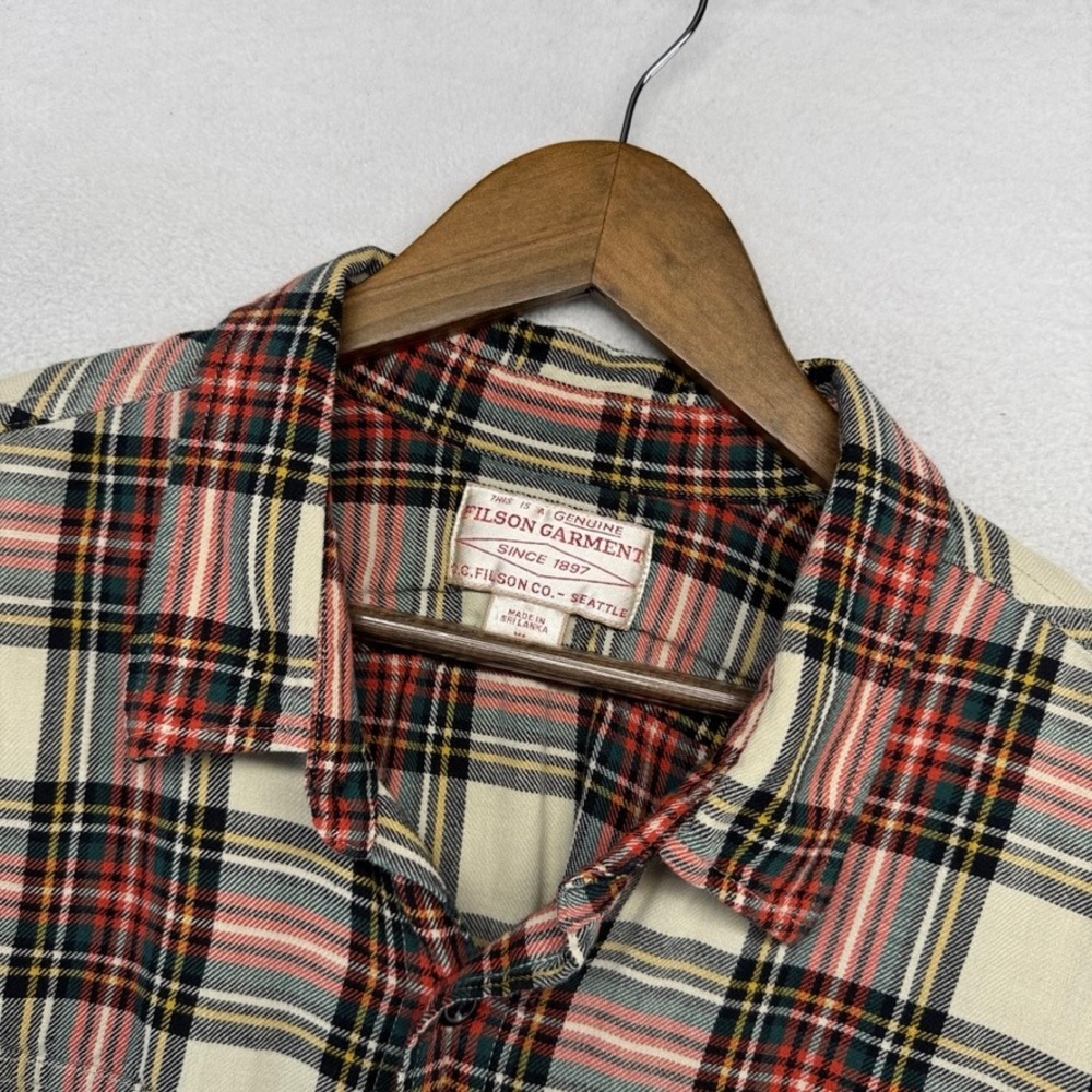Filson Flannel Shirt men's Xl Orange Black Plaid Check Houndstooth Cotton Flaw